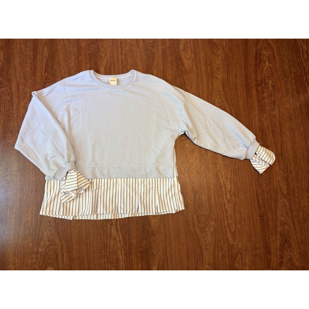Maeve Anthropologie Sweatshirt Twofer Preppy Blue White Stripe Small S